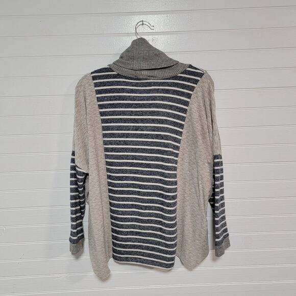 THML Anthropologie Size Medium Oversized Handkerchief Striped Pullover Cowl Neck - Picture 4 of 10